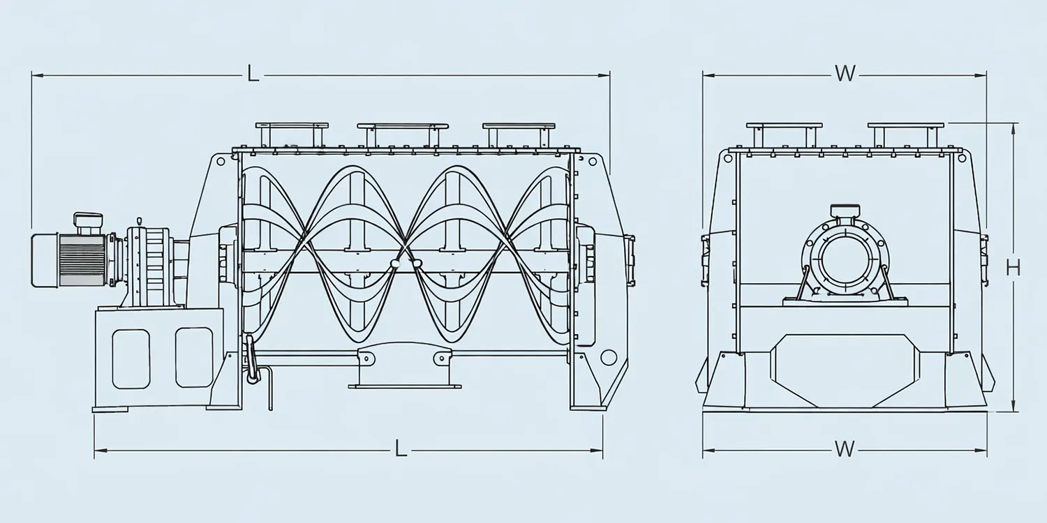 Ribbon mixer ribbon layout and overall dimensions